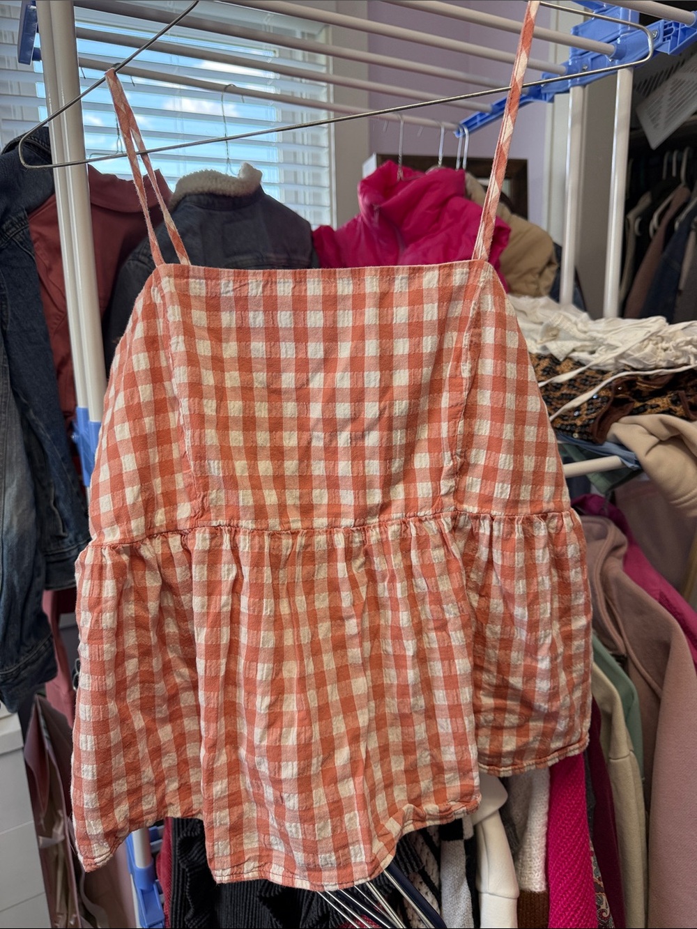 wild fable Coral and White Gingham Smocked Babydoll Cami